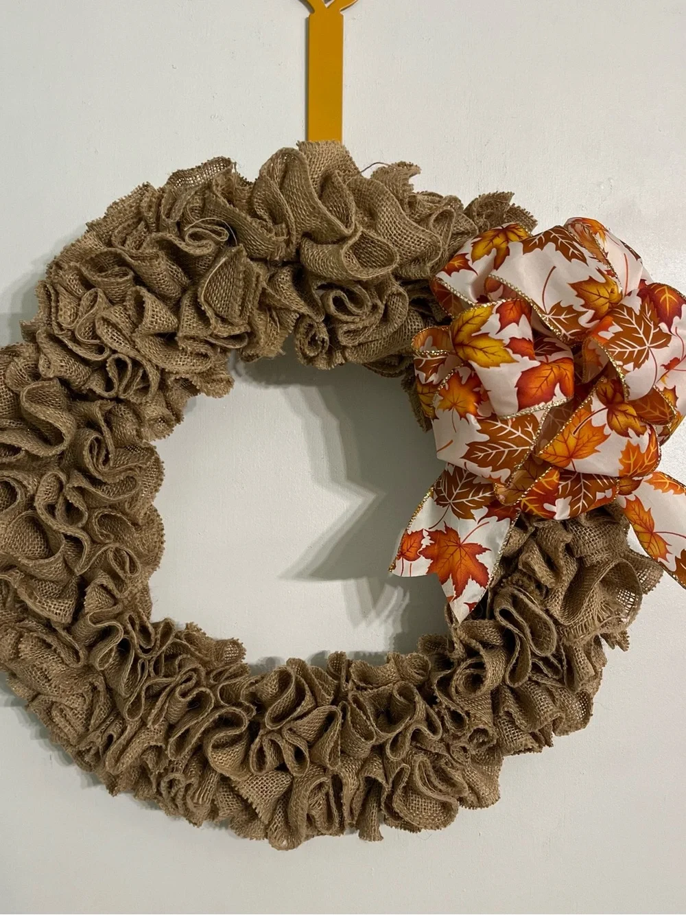 Burlap Ruffle Fall Wreath with Orange Leaf Bow